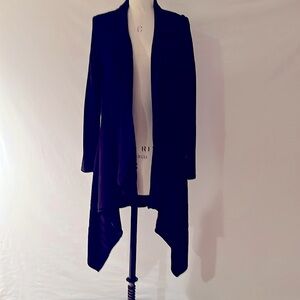 Black Sweater Coat with Ruffled Front and Shoulder Buttons